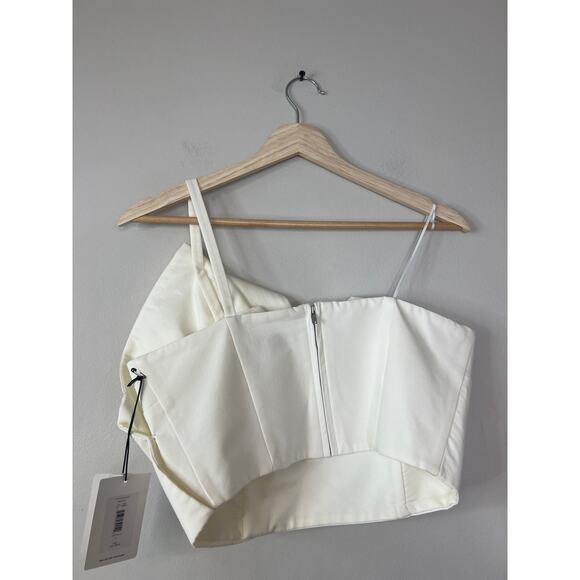 NWT Amur Declan Ruffle Bustier One Shoulder Ivory Cropped Top - Picture 7 of 11